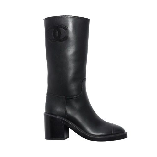 CHANEL Calfskin CC Logo HighBoots Black