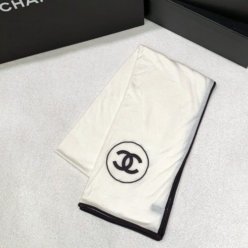 CHANEL Muffler Cashmere Silk Scarf White
