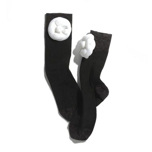 25 SS CHANEL Free 컬렉션 믹스드 파이버 Silk Black / Silver Socks