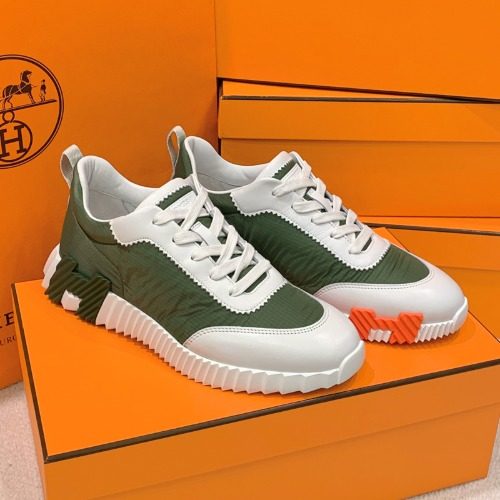 HERMES ๋ฐ์ด์ฑ Ripstop Fabric Calfskin ์นดํค H Two-Tone Sneakers