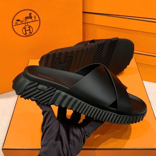 HERMES Calfskin 올블랙 H Black 인프라 Sandals