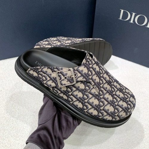 DIOR 오블리크 Jacquard 아쿠아 Mules Sandals Slippers 베이지