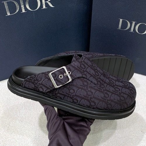DIOR 오블리크 Jacquard 아쿠아 Mules Sandals Slippers Black