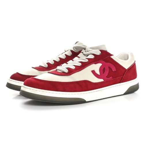 CHANEL Suede 배색 CC Logo 와인 Sneakers