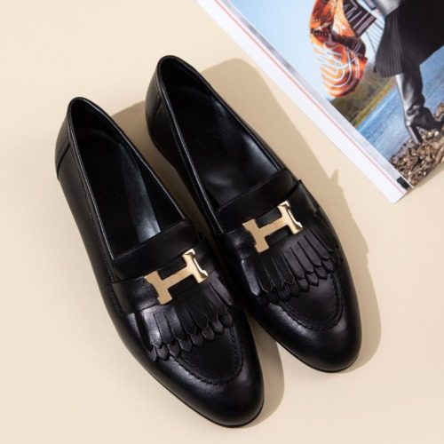 HERMES λ‘μ Loafers κ³ νΈμ€ν¨ Black νμ¬ H Gold-Tone