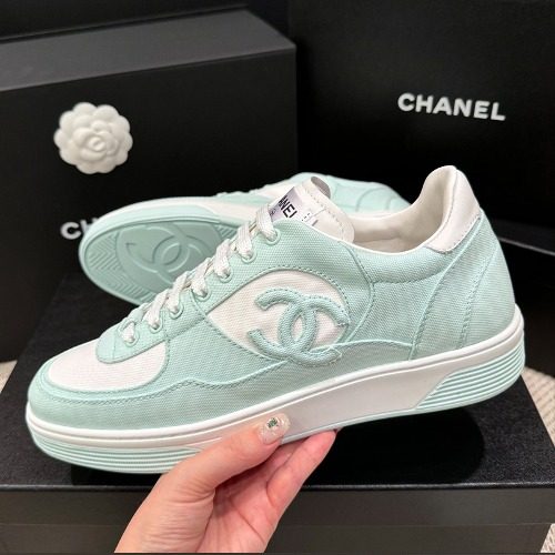CHANEL Cotton CC Logo 민트 Sneakers Men's용