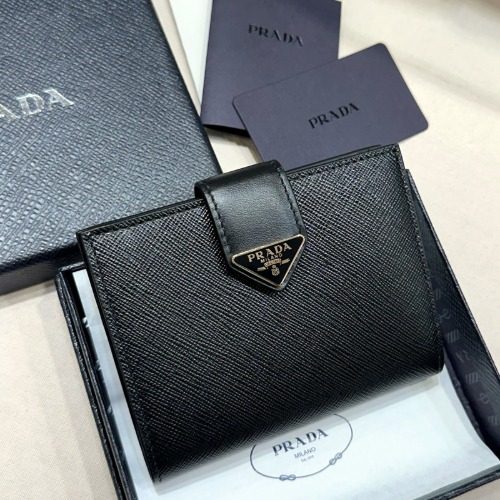 PRADA Wallet Saffiano μ€λ¬΄μ€ Leather Bifold Wallet Black