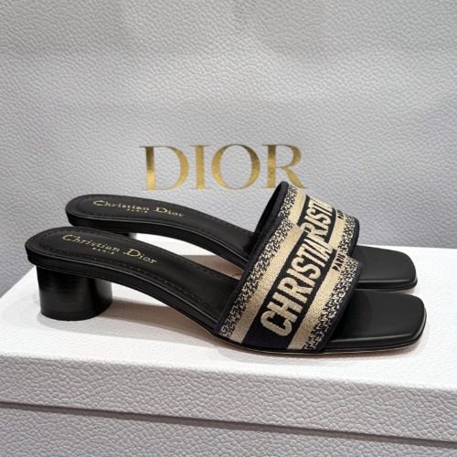 DIOR Dway Mules Heel 딥 블루 Embroidered Cotton