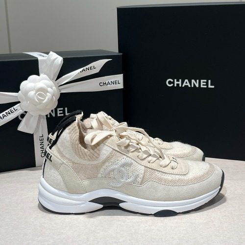CHANEL Sneakers Knit Suede Calfskin 아이보리 White