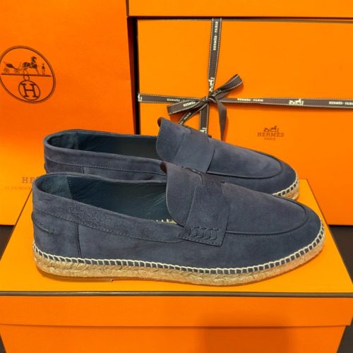 HERMES κΈ°μ€ Loafers Suede κ³ νΈμ€ν¨ νΈλ¦½ μμ€νλ리μ Navy