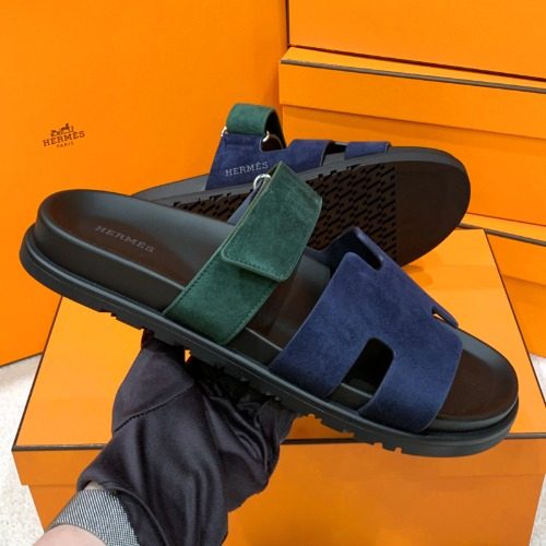 HERMES 시프레 Suede Calfskin 그린 블루 Two-Tone Sandals